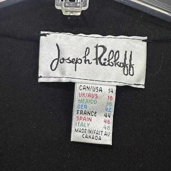 Joseph Ribkoff Fringe Hem Cardigan 14 Black Open Front Long Sleeve Party Dinner - Picture 5 of 8